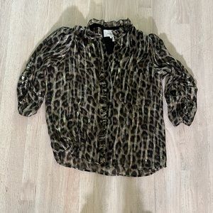 ba&sh Women's Jaura Brown/Black 3/4 Sleeve Sheer Animal Print Size M